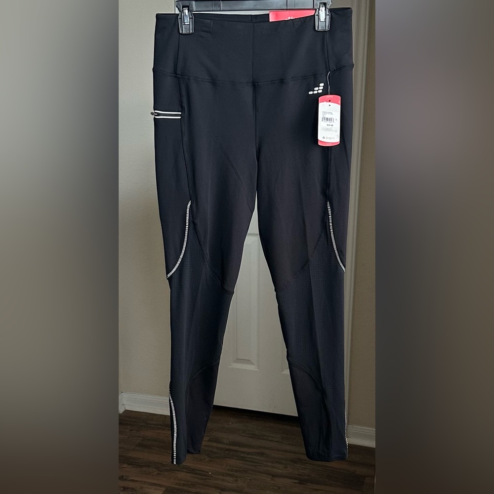BCG Black Athletic Leggings with Reflective Trim NWT